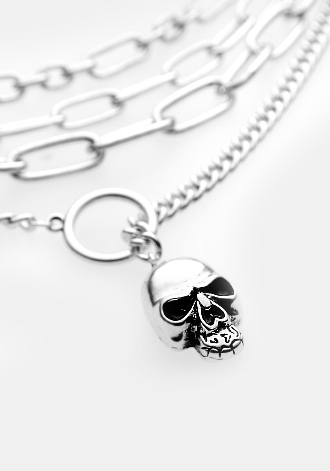 Silver Skull Necklace with Chunky Chains & Adjustable Length | Corporeal