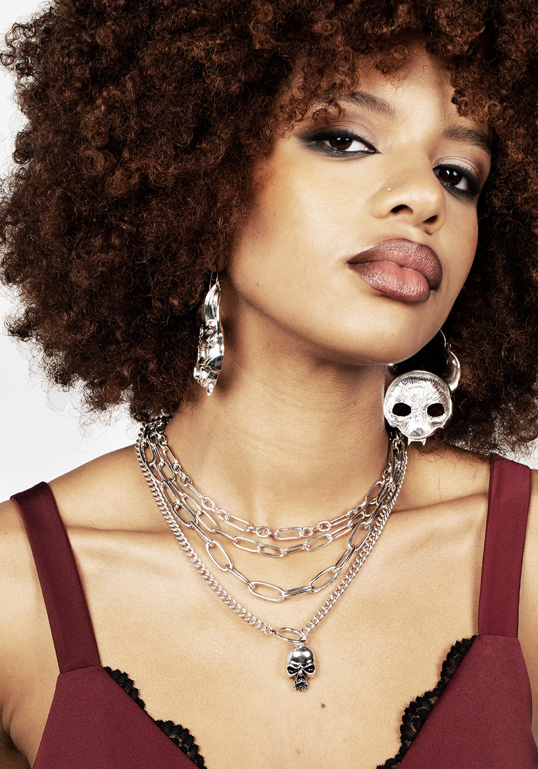Silver Skull Necklace with Chunky Chains & Adjustable Length | Corporeal