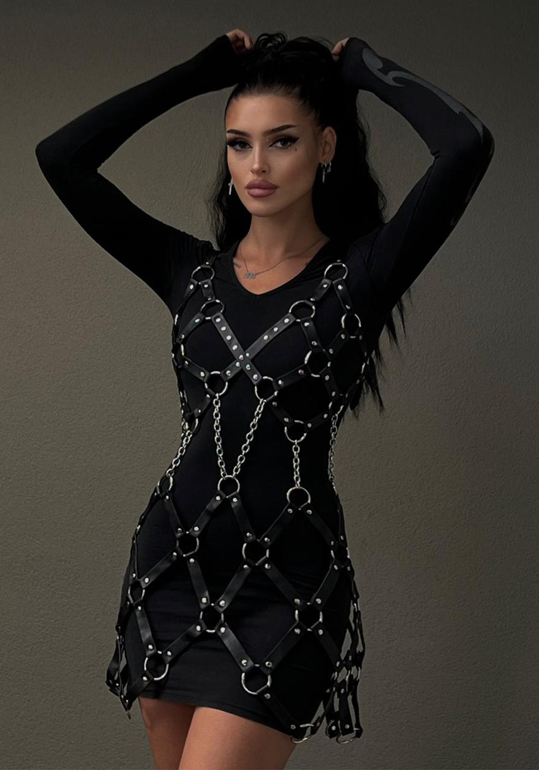 Faux Leather Dress Harness with Detachable Skirt | Merciless