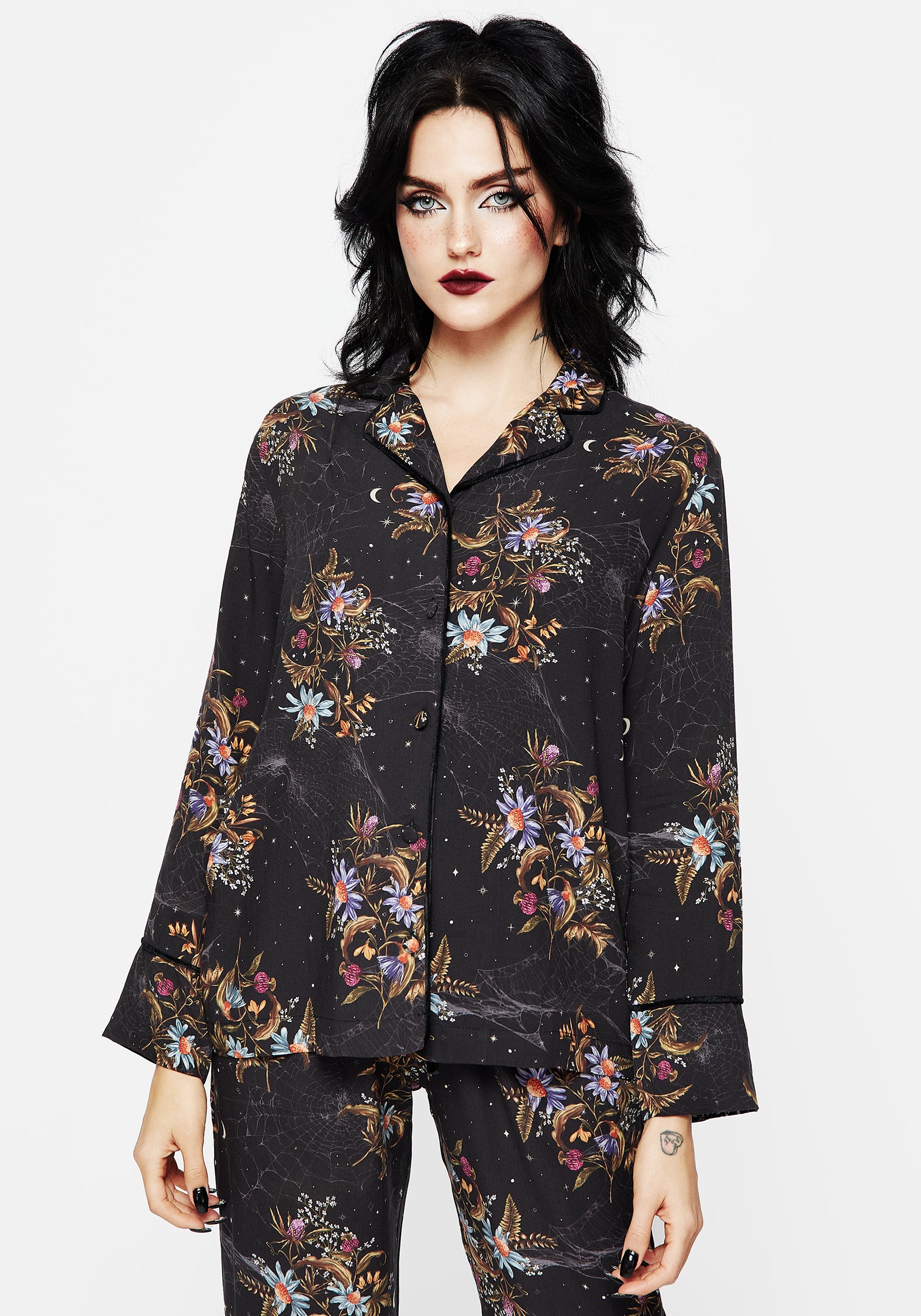Floral Spiderweb Button-Up Pyjama Top | Viscose Sleepwear