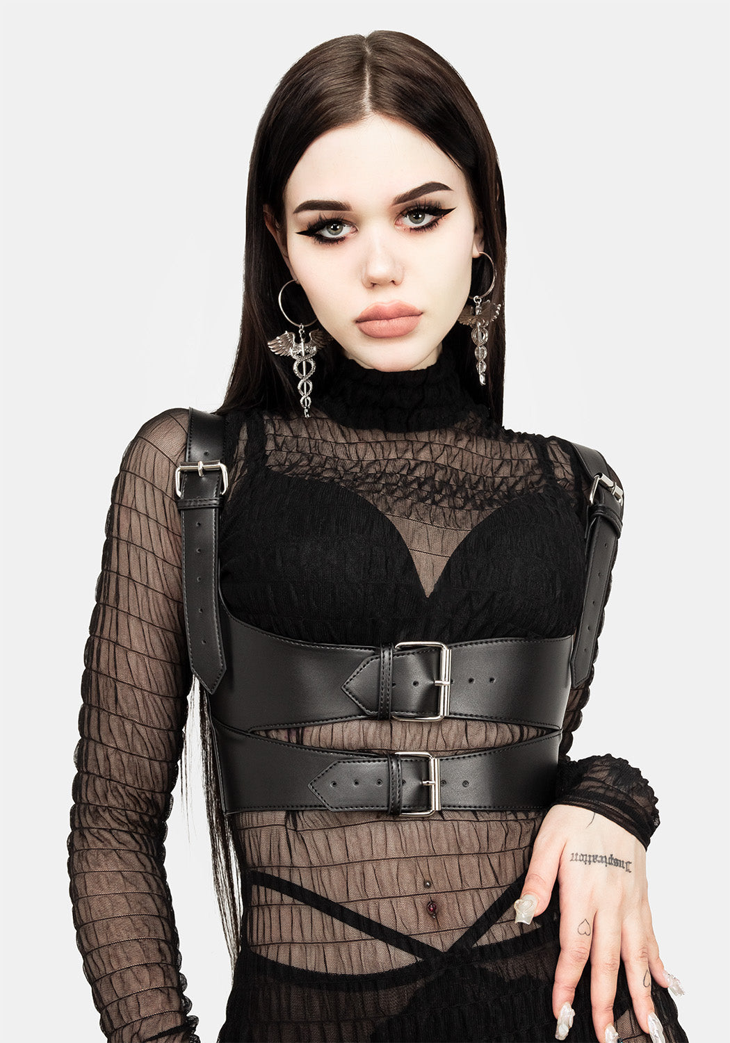 Faux Leather Double Belt Harness with Corset Back | Exorcism
