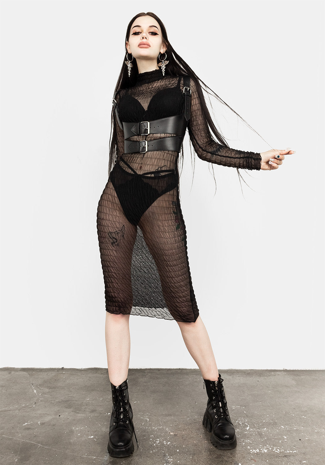 Faux Leather Double Belt Harness with Corset Back | Exorcism