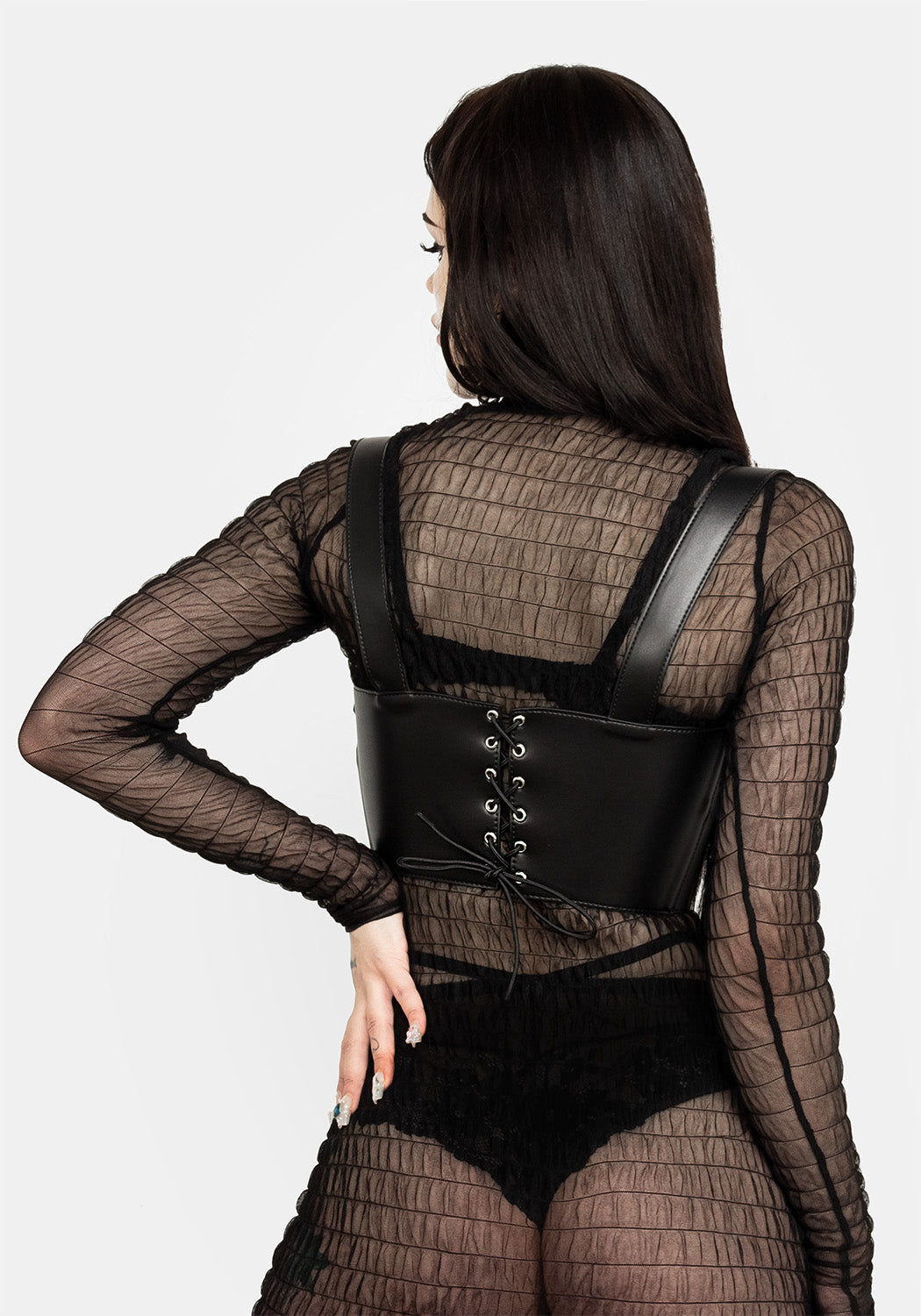 Faux Leather Double Belt Harness with Corset Back | Exorcism