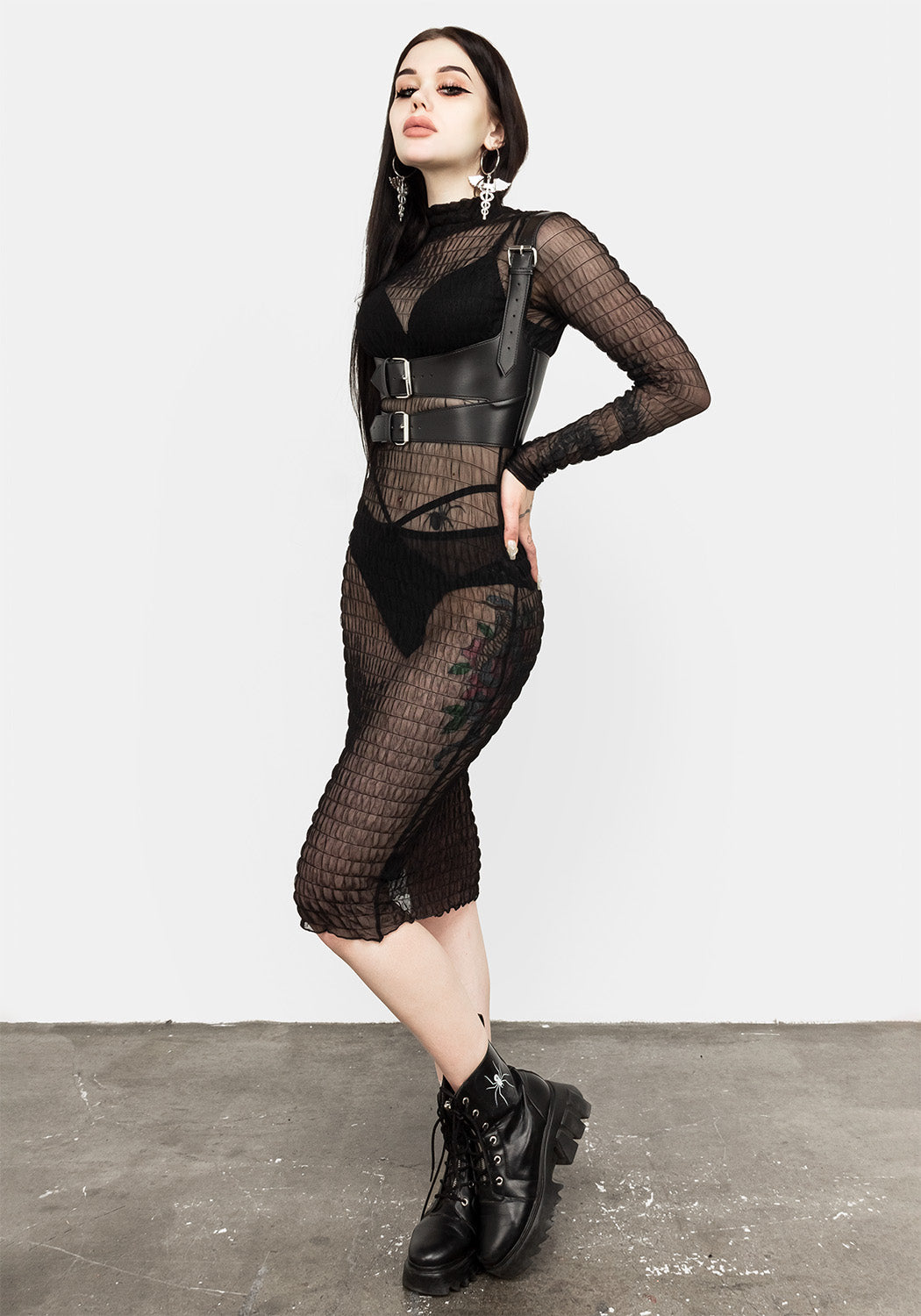 Faux Leather Double Belt Harness with Corset Back | Exorcism