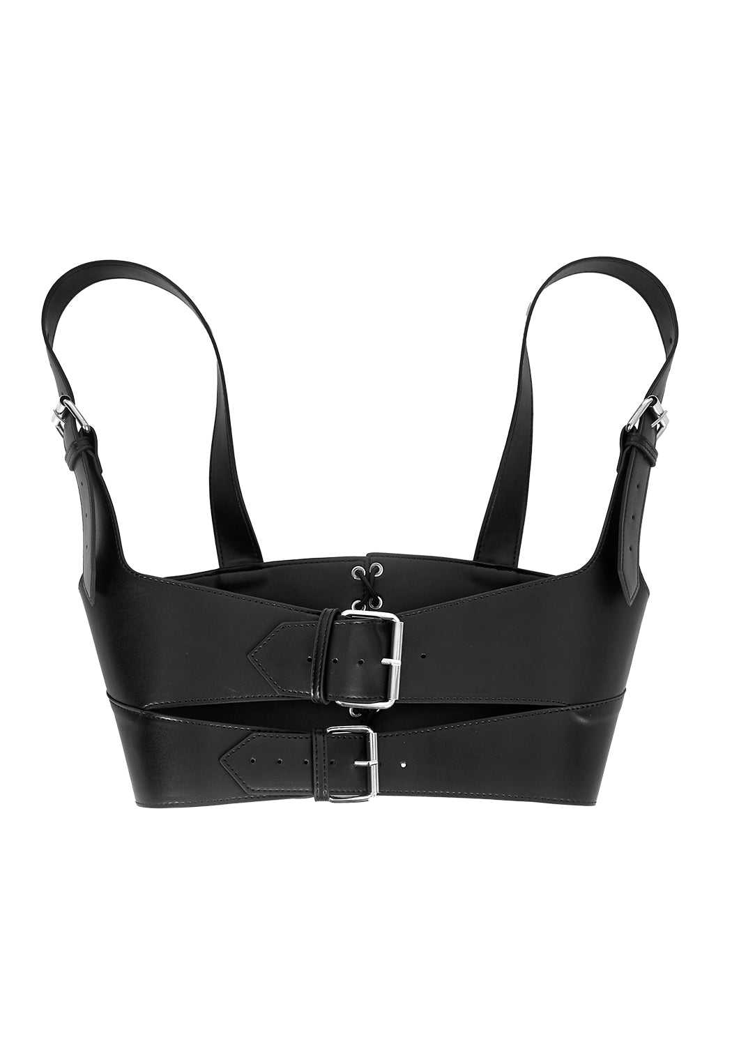Faux Leather Double Belt Harness with Corset Back | Exorcism