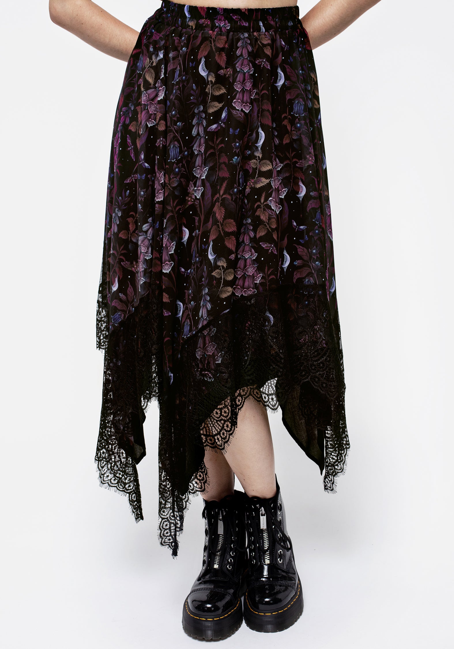 Floral Chiffon Handkerchief Hem Skirt with Elastic Waist | Foxglove