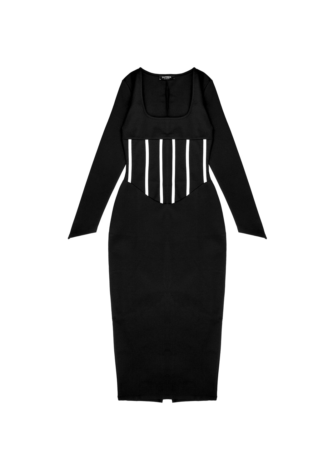 Black Jersey Corset Dress with Mock Piping & Back Split | Seance