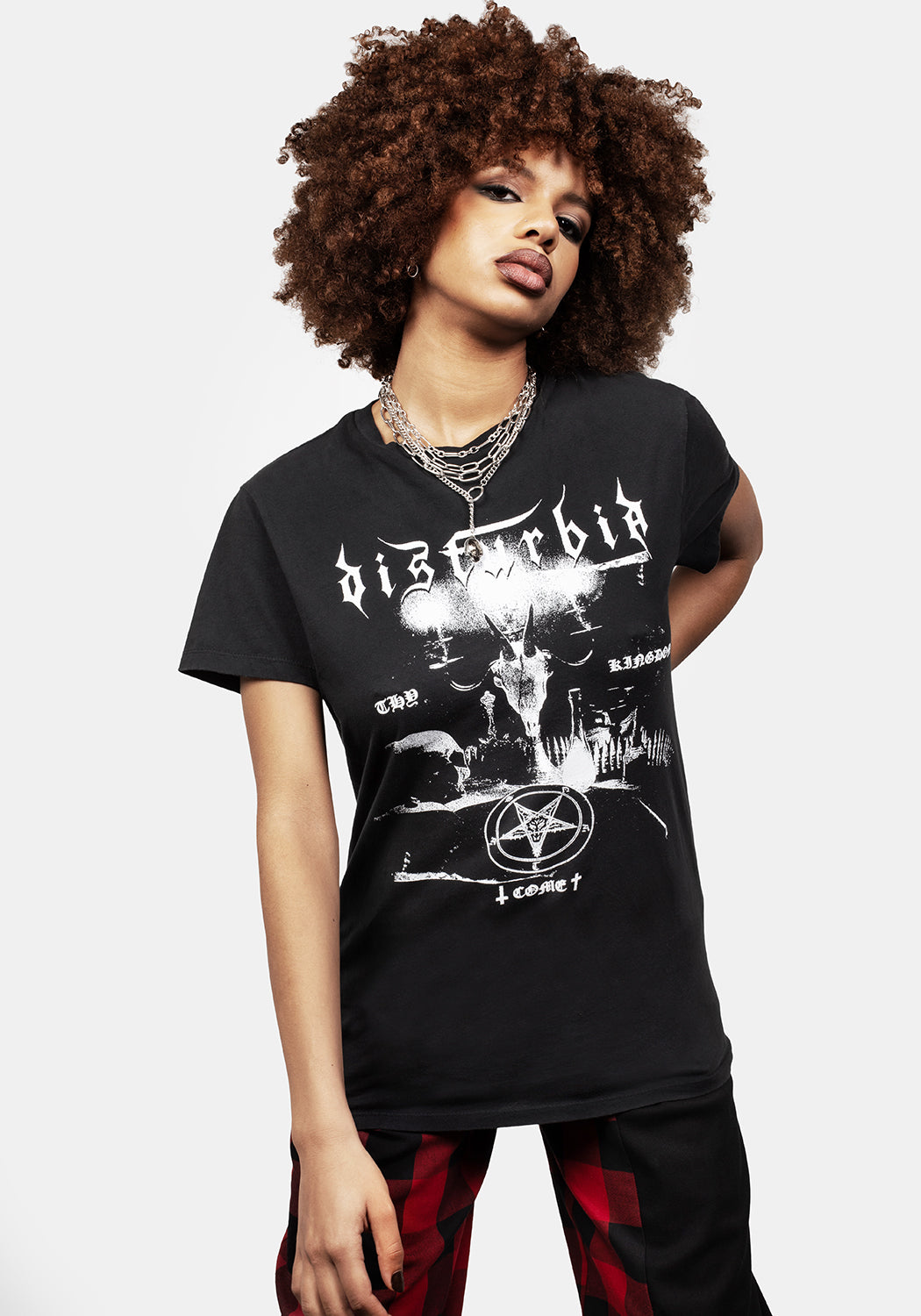 Black Graphic Print T-Shirt with Occult Design | Acid Washed Cotton