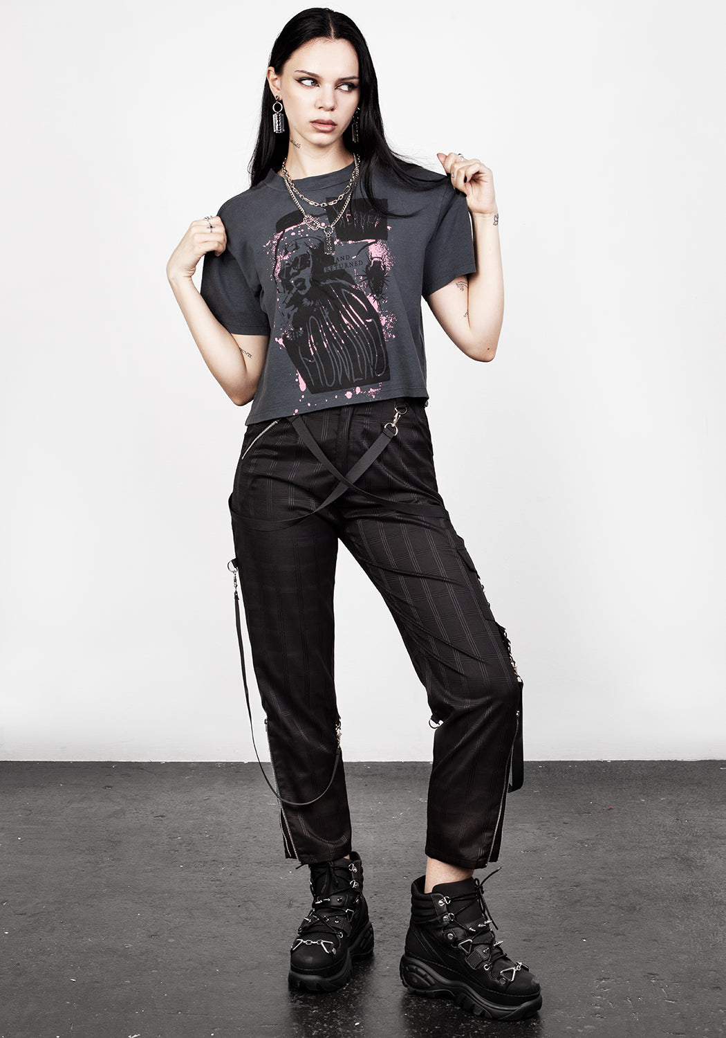 Vintage Washed Grey Boxy Crop T-Shirt with Graphic Print | Howling