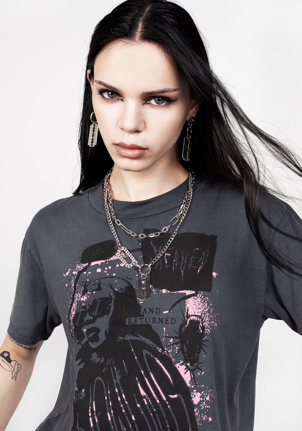 Vintage Washed Grey Boxy Crop T-Shirt with Graphic Print | Howling