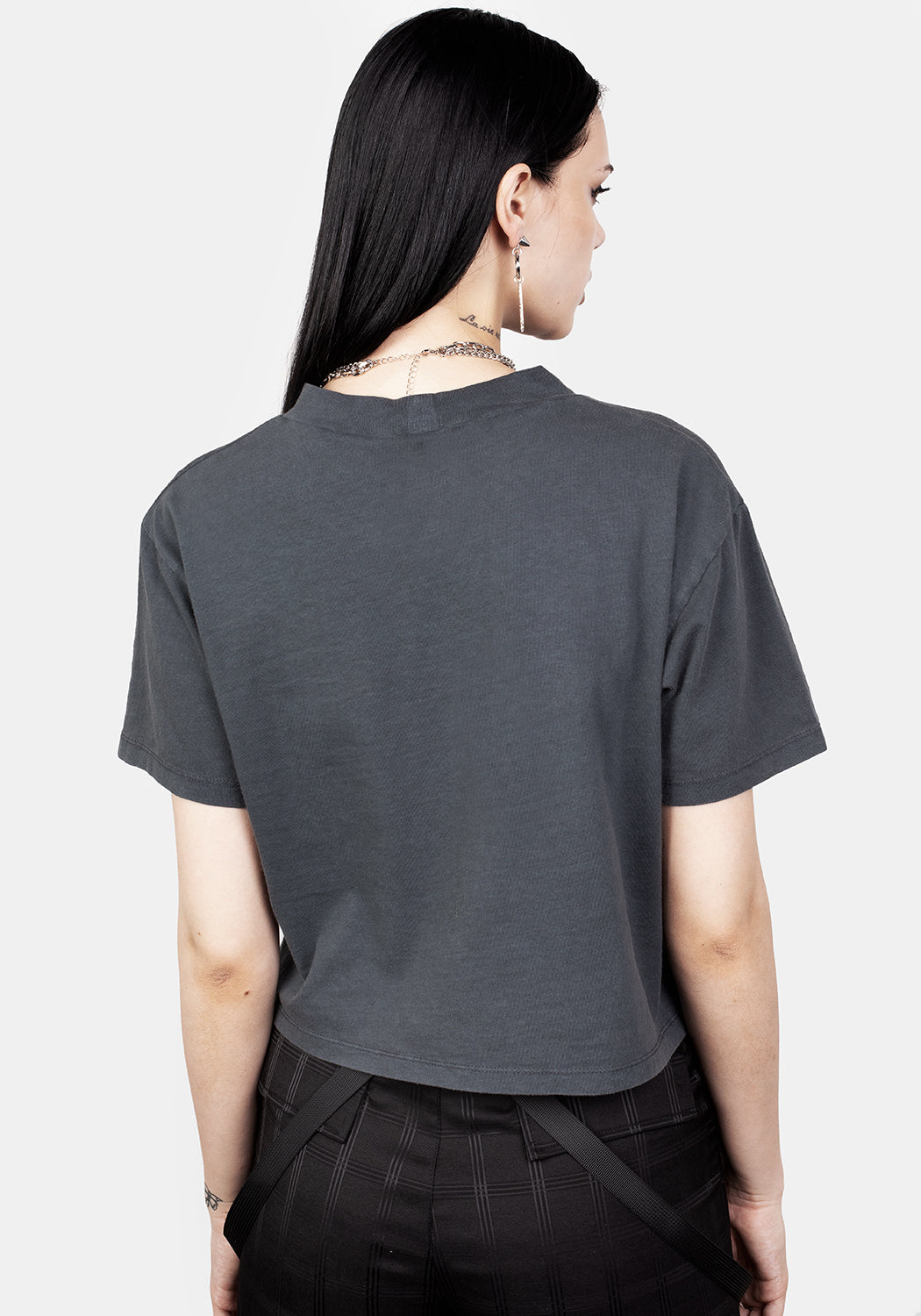 Vintage Washed Grey Boxy Crop T-Shirt with Graphic Print | Howling