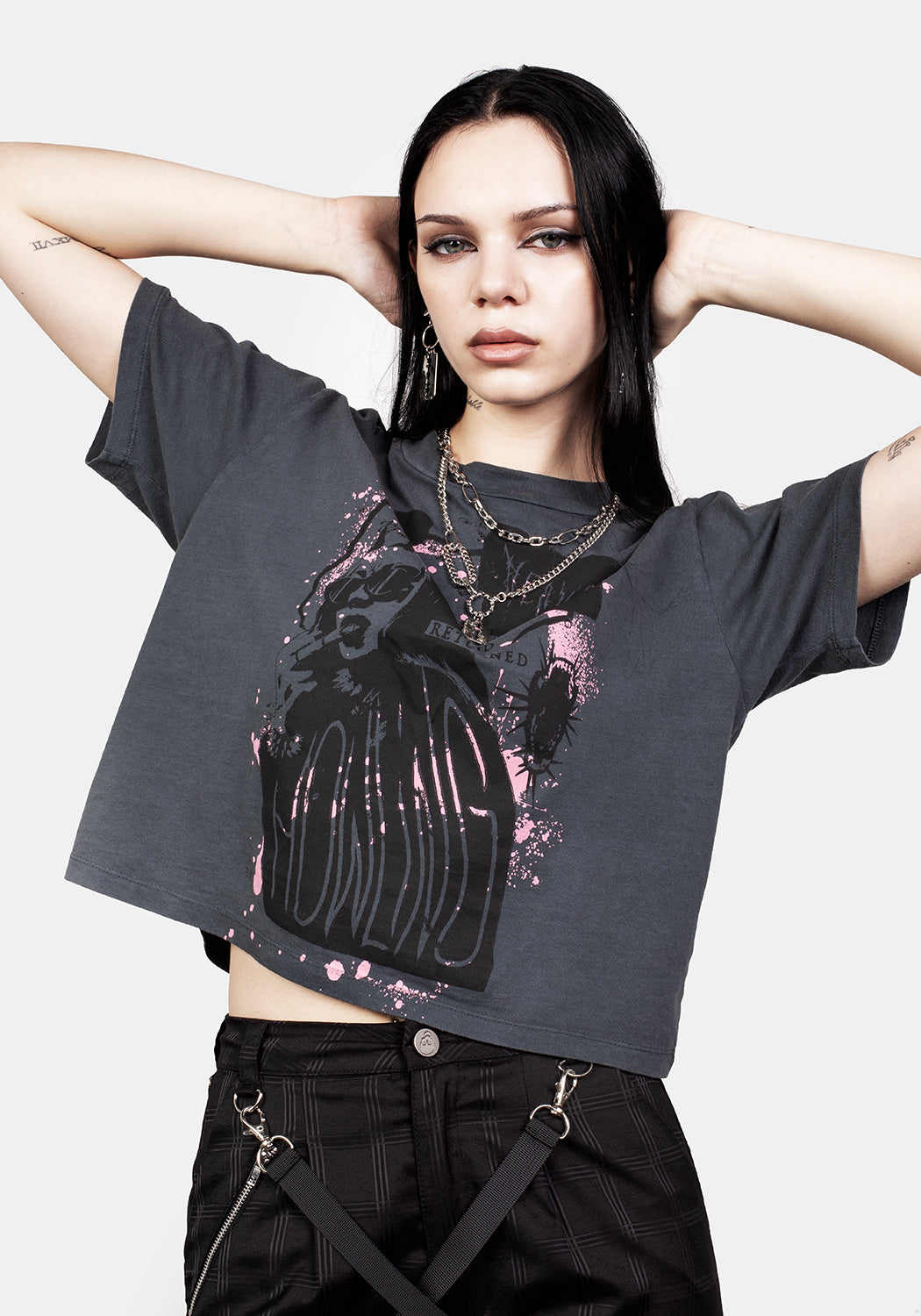 Vintage Washed Grey Boxy Crop T-Shirt with Graphic Print | Howling
