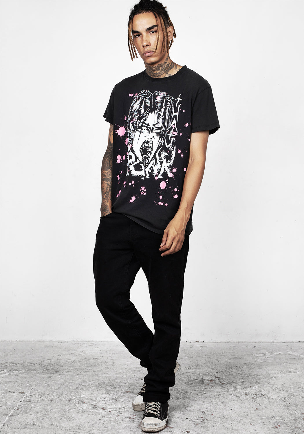 Vintage Washed Punk T-Shirt with Graphic Print | Relaxed Unisex Fit