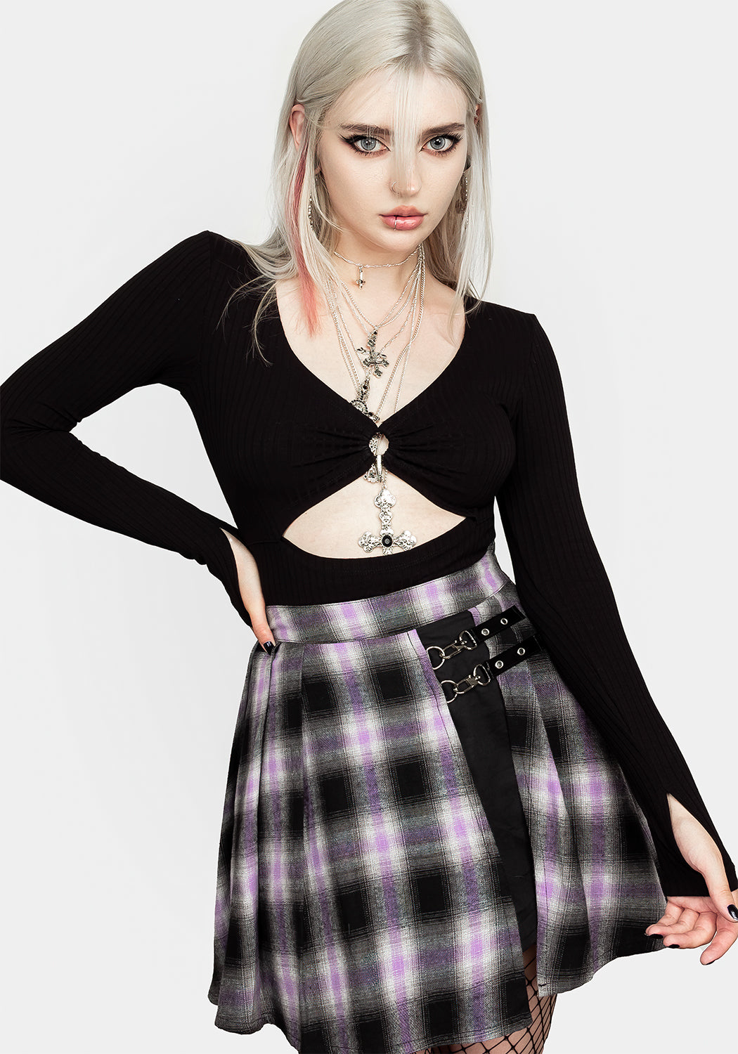 Black Long Sleeve Cut Out Top with Thumb Slits | Slim Fit Jersey