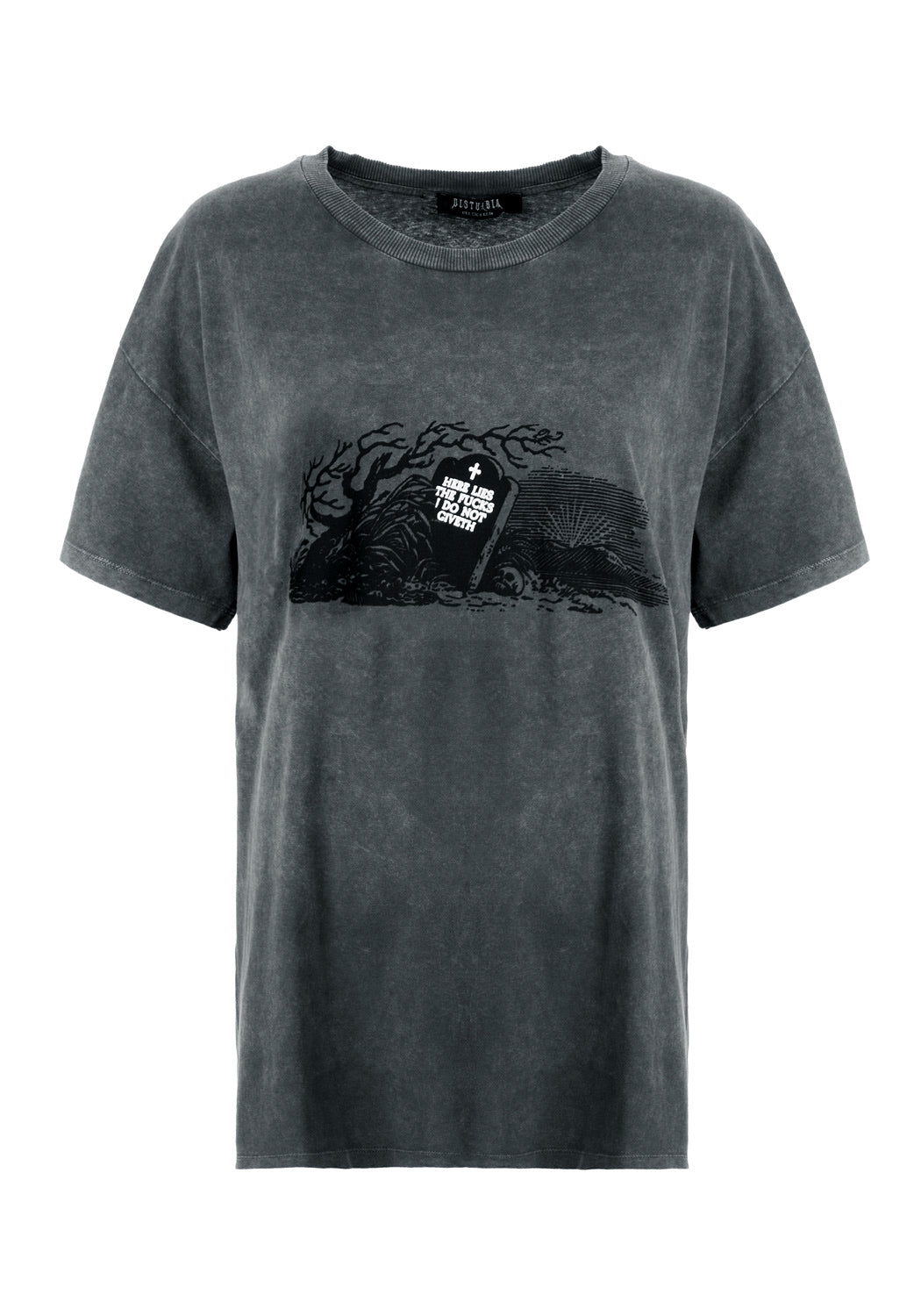 Grey Acid Wash Oversized Graphic T-Shirt | Here Lies Tee