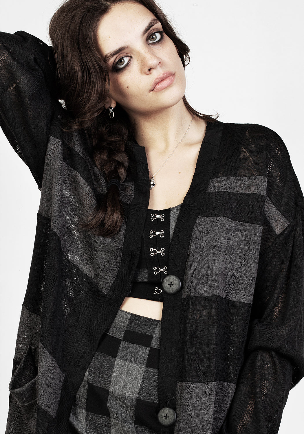 Grey Striped Oversized Cardigan with Long Sleeves & Pockets | Stonem