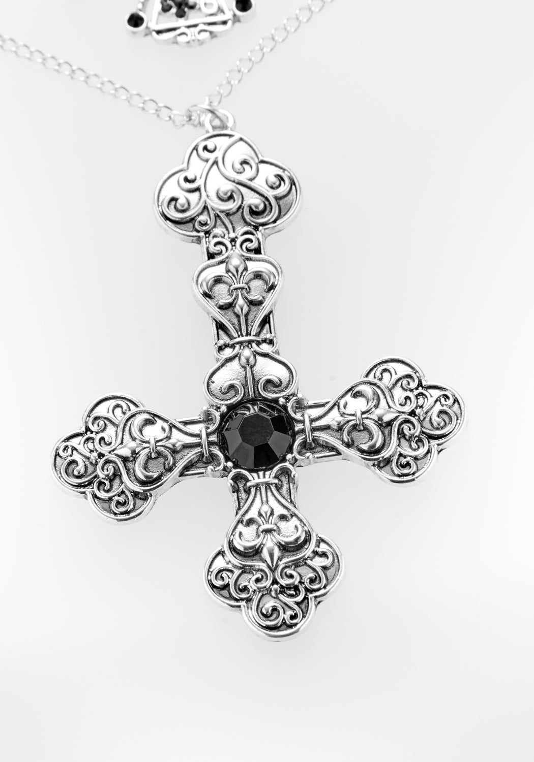 Layered Multi-Chain Necklace with Inverted Cross Pendant | Silver Gothic Jewelry