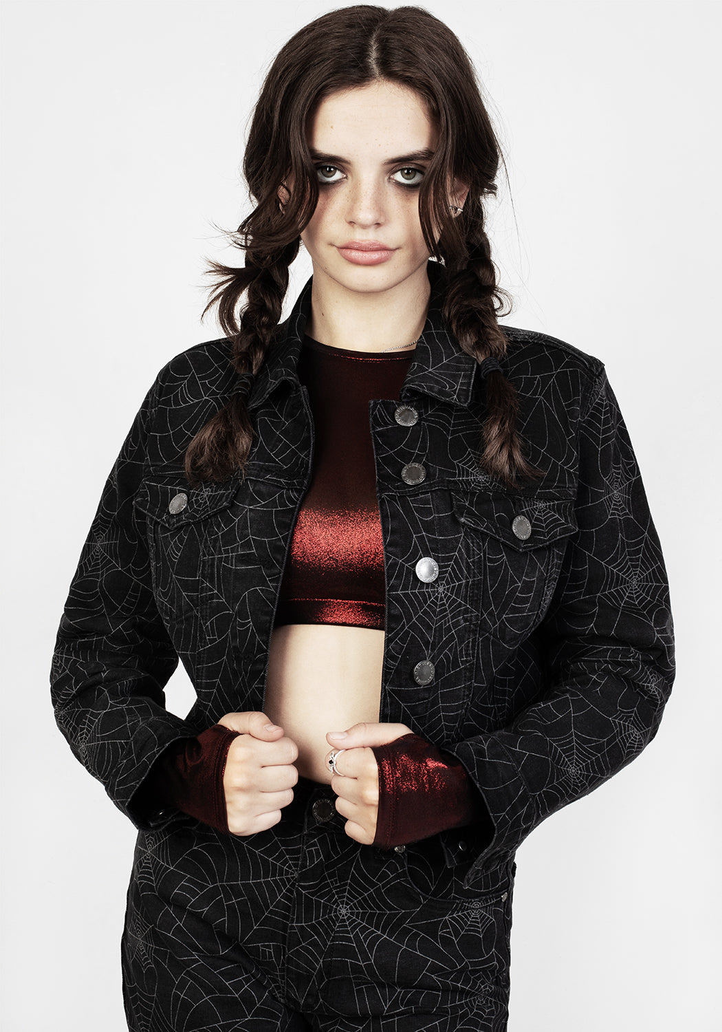 Black Relaxed Fit Denim Crop Jacket with Raw Hems | Venom