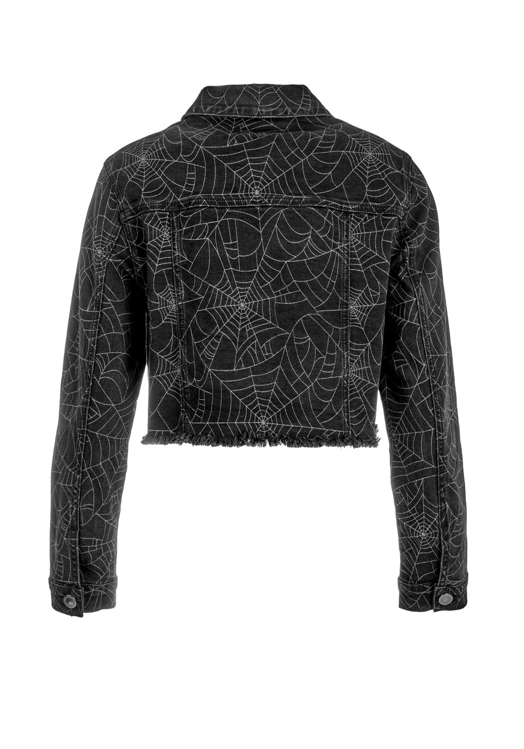 Black Relaxed Fit Denim Crop Jacket with Raw Hems | Venom