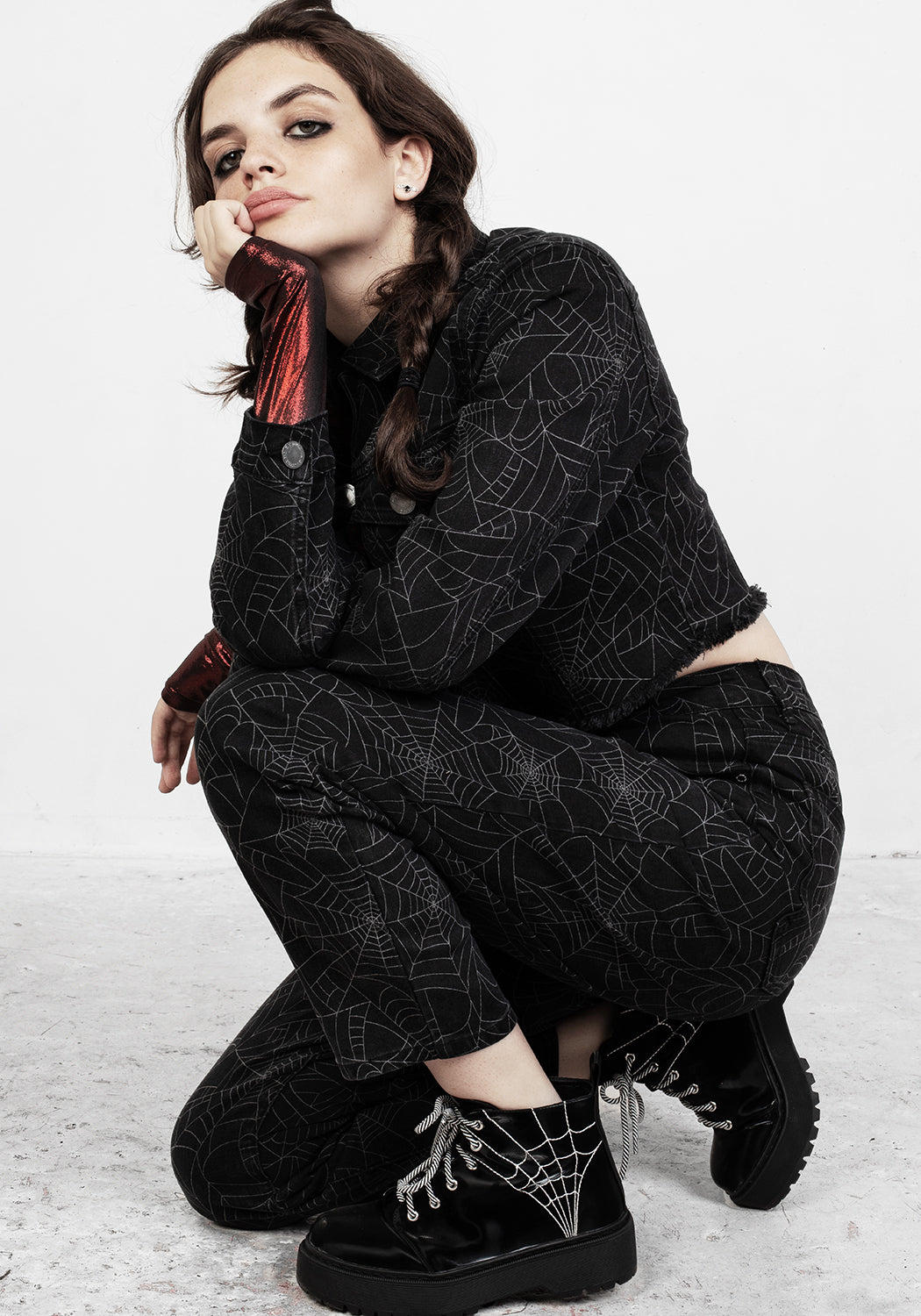 Black Relaxed Fit Denim Crop Jacket with Raw Hems | Venom