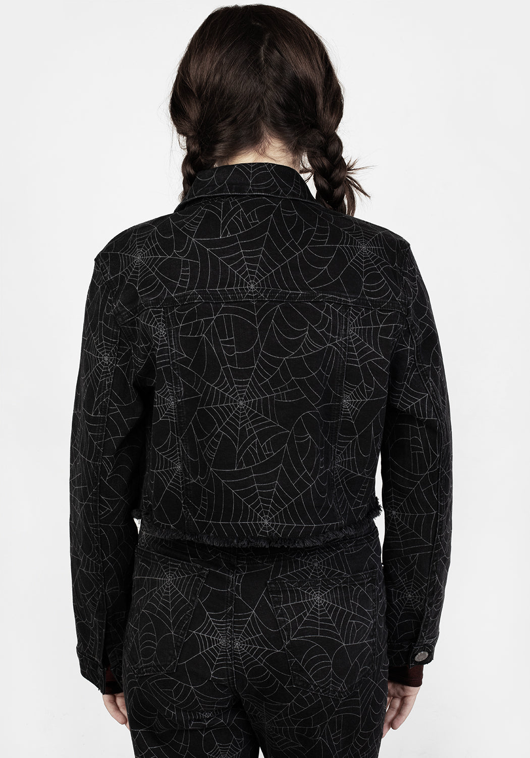 Black Relaxed Fit Denim Crop Jacket with Raw Hems | Venom