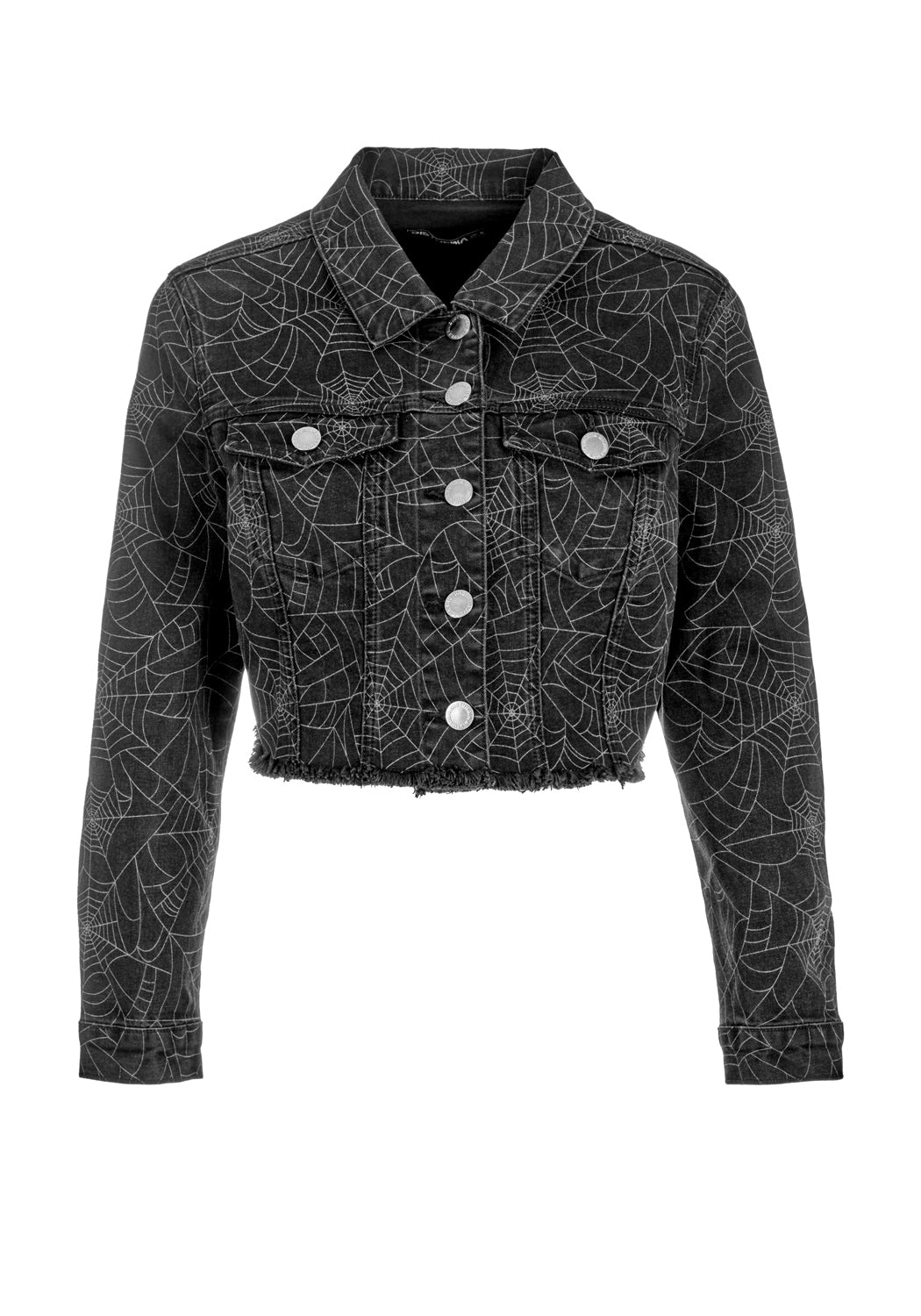Black Relaxed Fit Denim Crop Jacket with Raw Hems | Venom