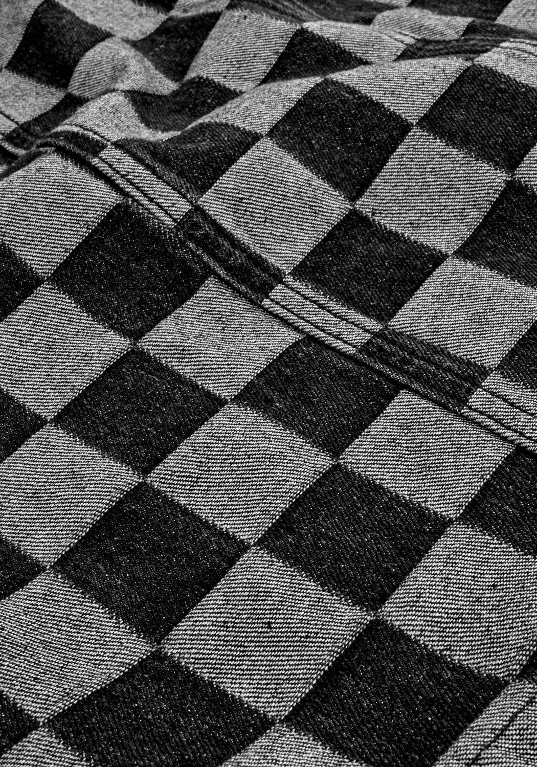 Checkerboard Denim A-Line Mini Skirt with Pleats | KERB