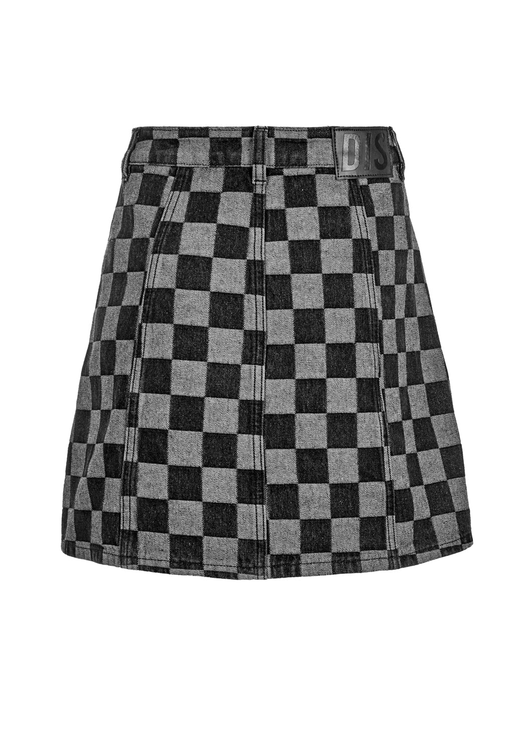 Checkerboard Denim A-Line Mini Skirt with Pleats | KERB