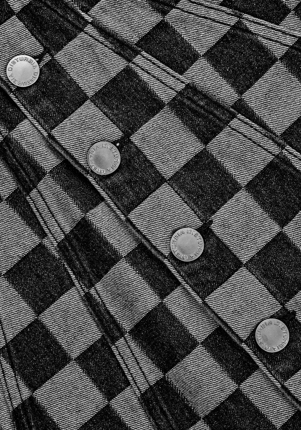 Checkerboard Denim A-Line Mini Skirt with Pleats | KERB