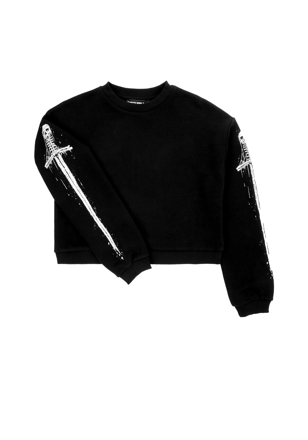Black Graphic Crop Sweater with Long Sleeves | Disturbia x Mark Riddick