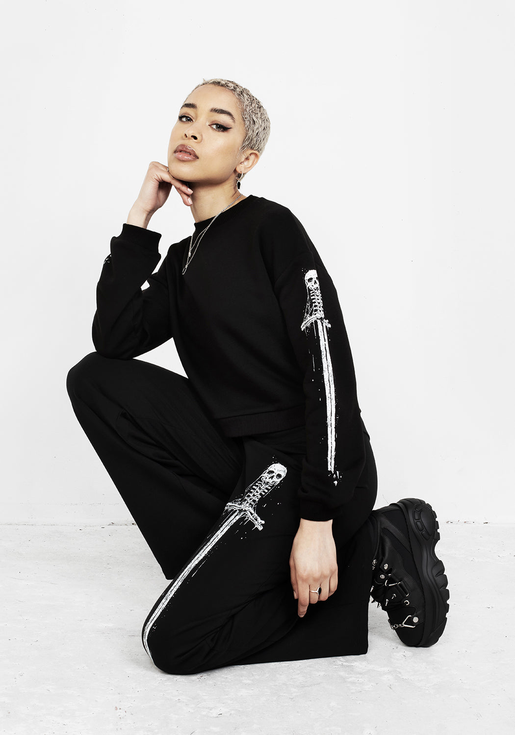 Black Graphic Crop Sweater with Long Sleeves | Disturbia x Mark Riddick