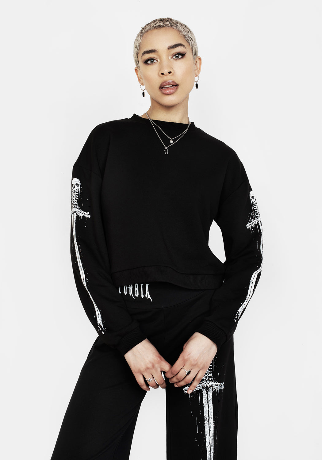 Black Graphic Crop Sweater with Long Sleeves | Disturbia x Mark Riddick