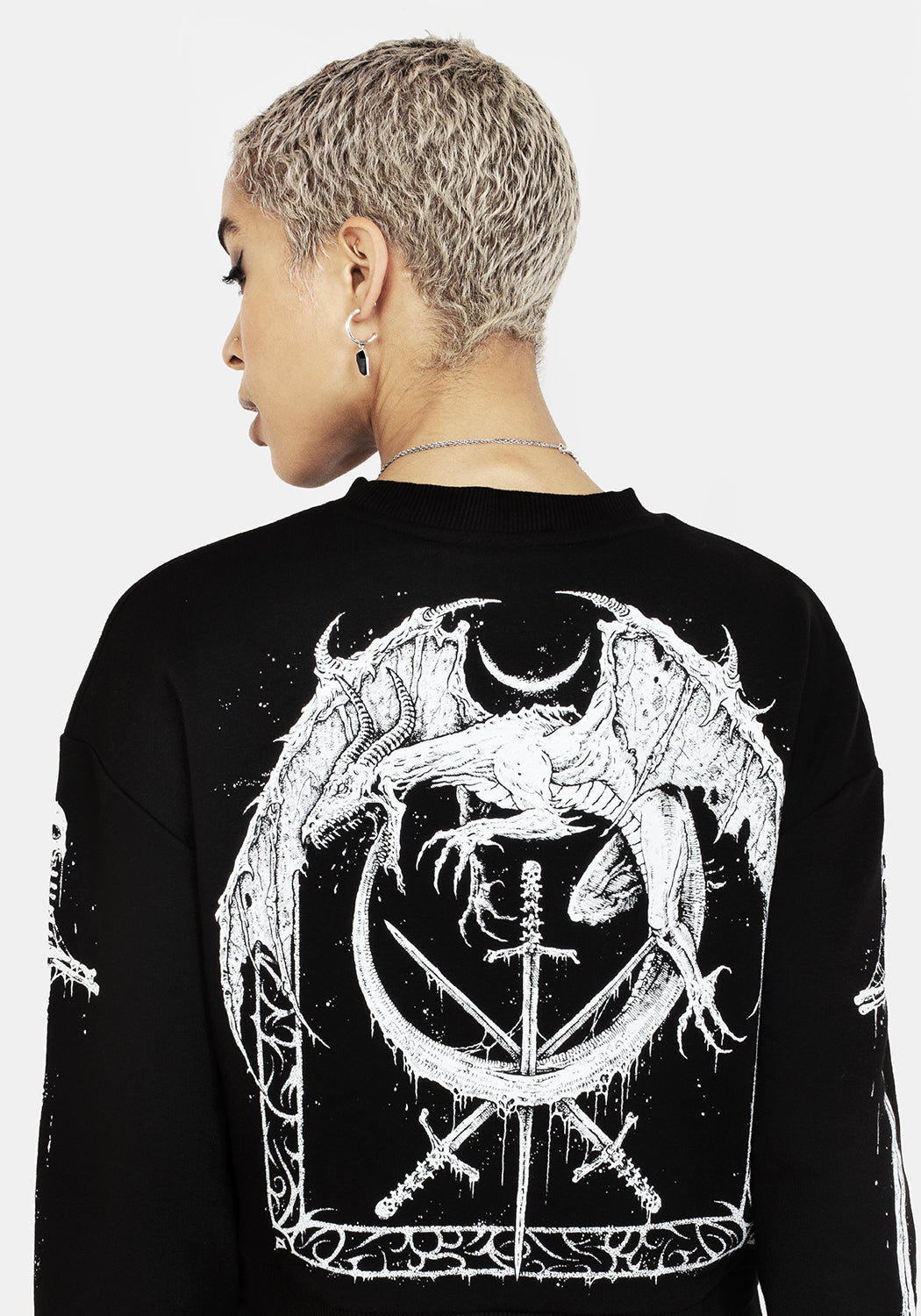 Black Graphic Crop Sweater with Long Sleeves | Disturbia x Mark Riddick