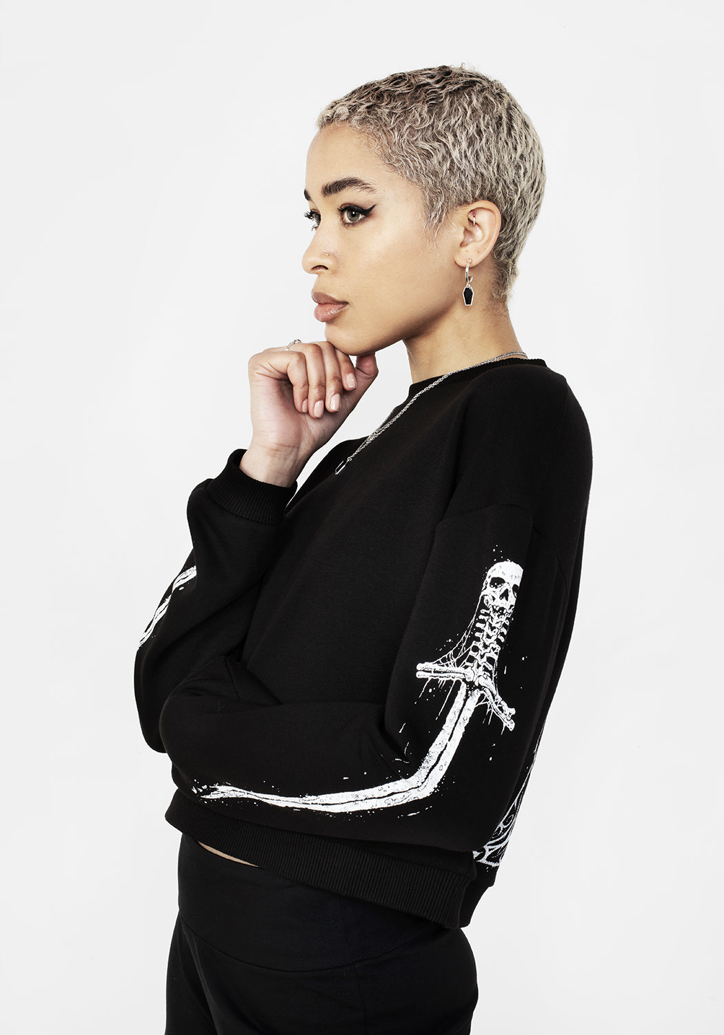 Black Graphic Crop Sweater with Long Sleeves | Disturbia x Mark Riddick
