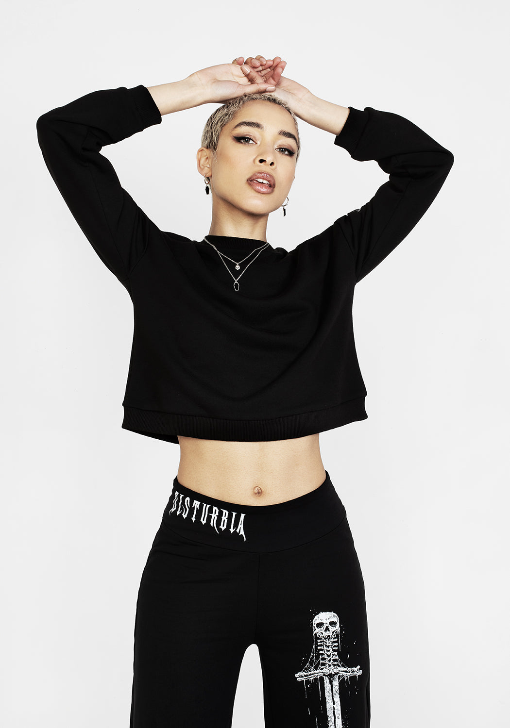 Black Graphic Crop Sweater with Long Sleeves | Disturbia x Mark Riddick