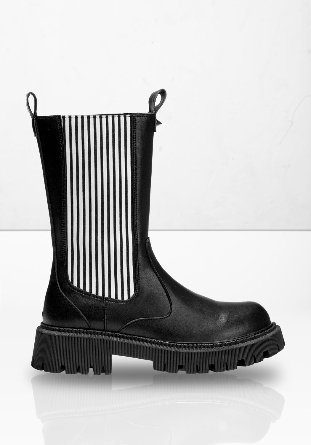 Mid-Calf Chelsea Boots with Chunky Soles & Striped Elastic | Beetle Boots
