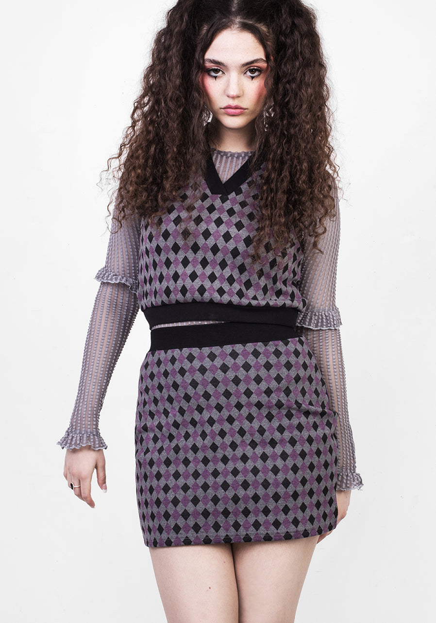 Harlequin Mini Skirt with Side Split Seams & Stretchy Fit | CLOWNTEARS