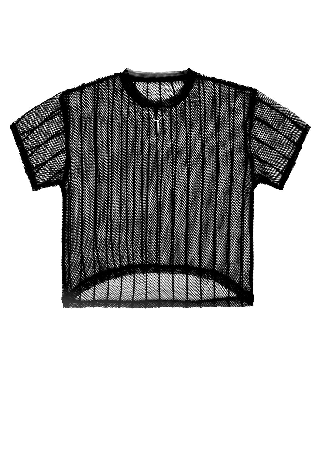 Black Striped Mesh Boxy Crop Top | Relaxed Fit & Dropped Shoulders