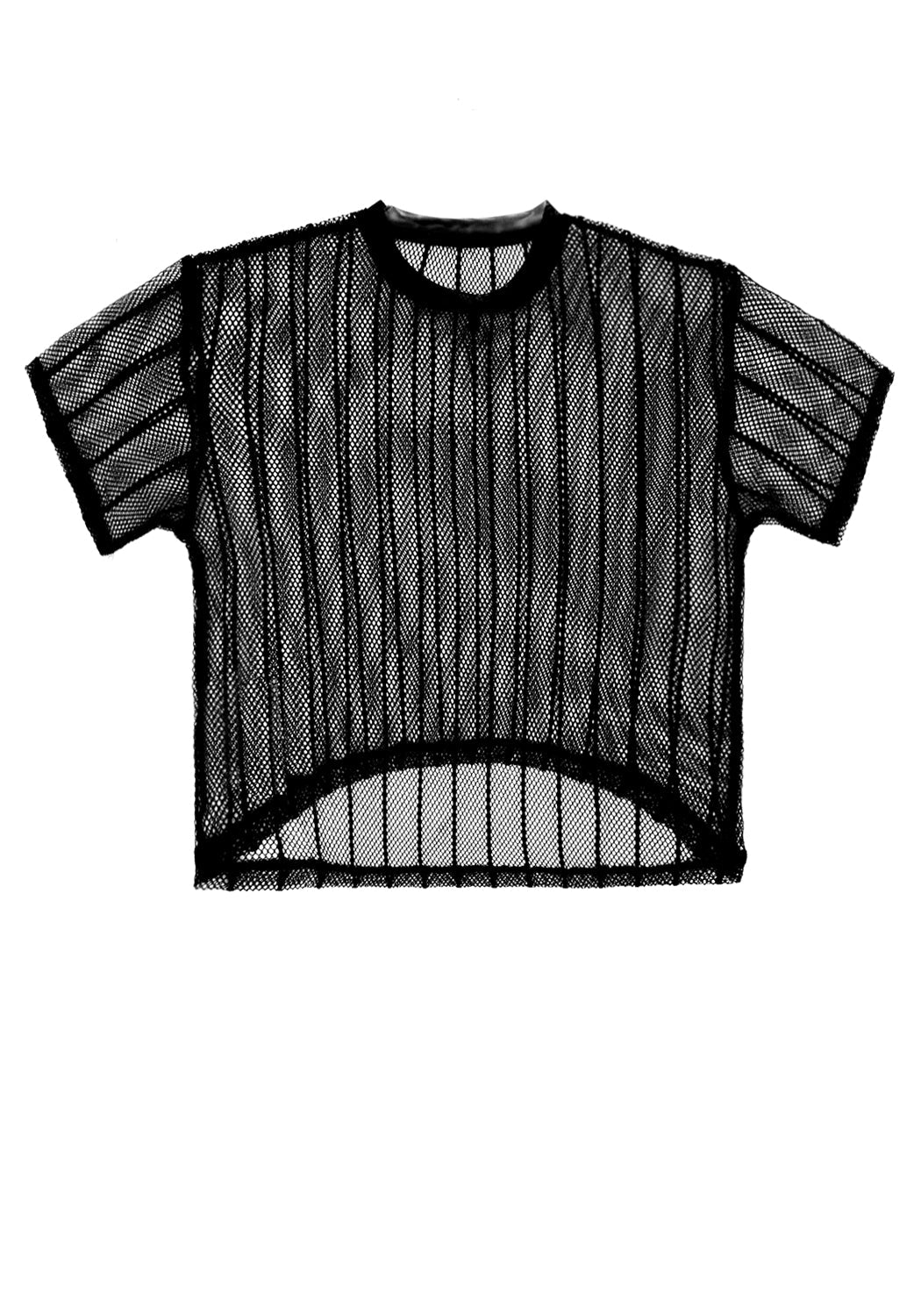 Black Striped Mesh Boxy Crop Top | Relaxed Fit & Dropped Shoulders