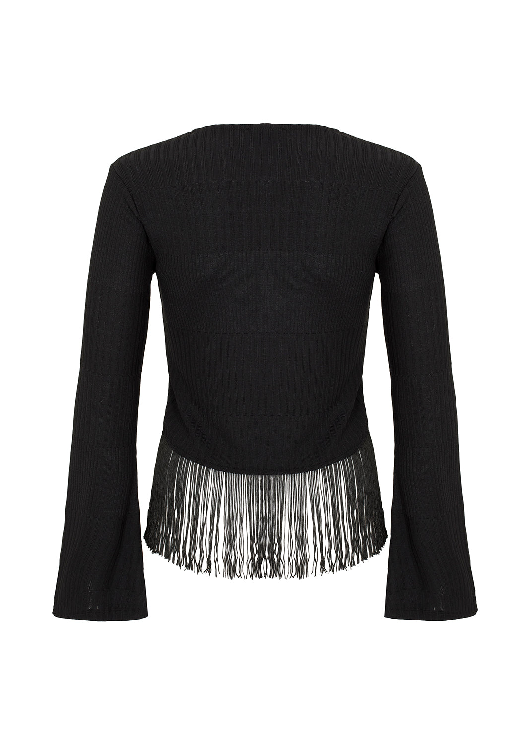 Black Fringed Crop Top with Bell Sleeves | Rhiannon Jersey