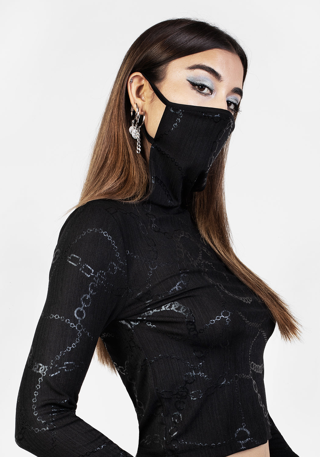 Black Long Sleeve Top with Face Mask Detail | FORTUNE