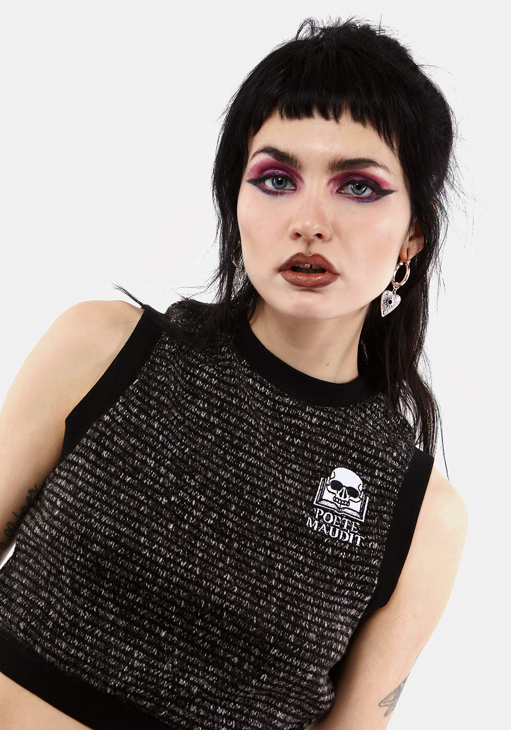 Black & Grey Knitted Vest with Poete Maudit Embroidery | Cultish