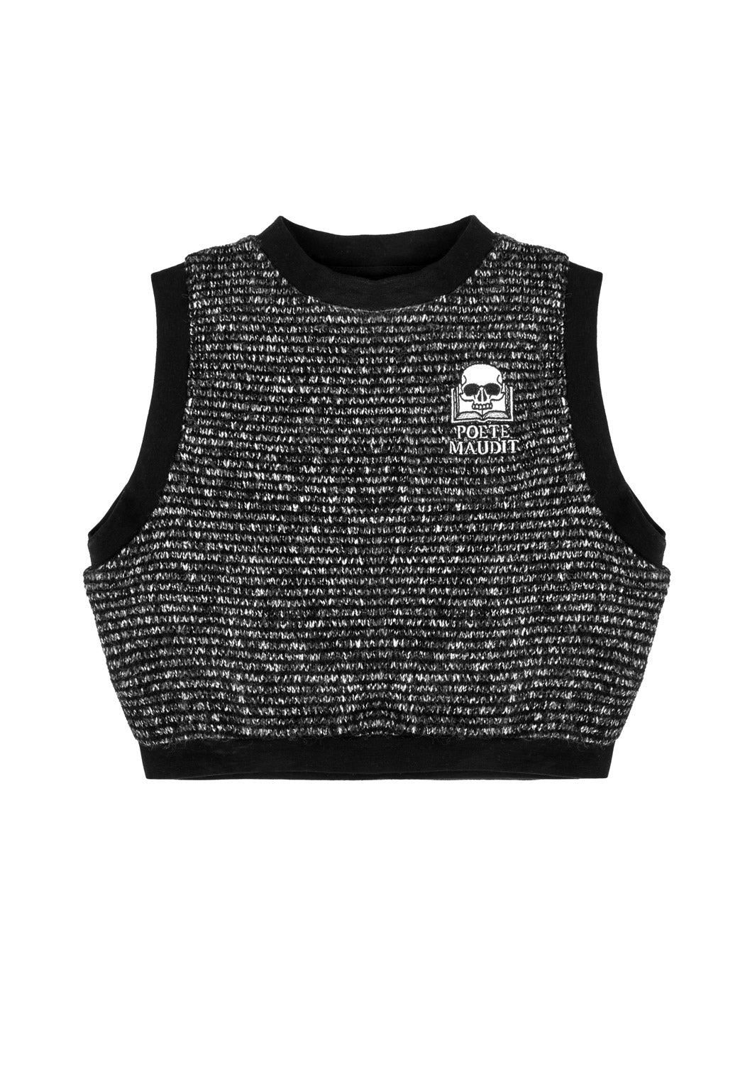 Black & Grey Knitted Vest with Poete Maudit Embroidery | Cultish