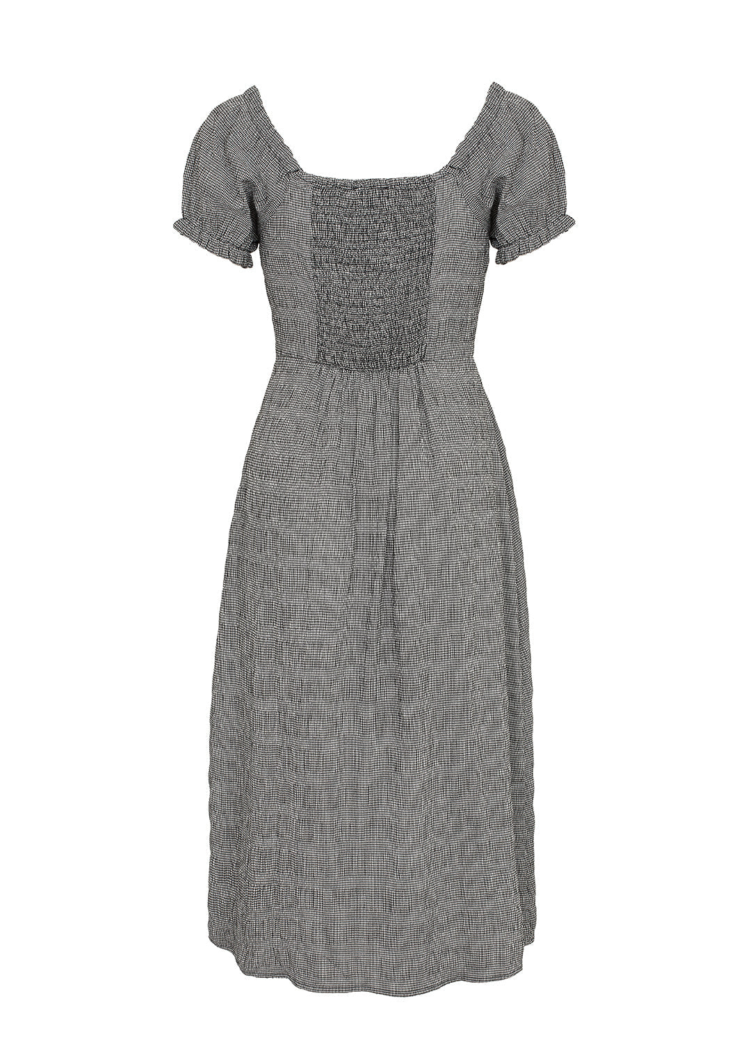 Gingham Lace-Up Midi Dress with Puff Sleeves & Side Split | Elvina