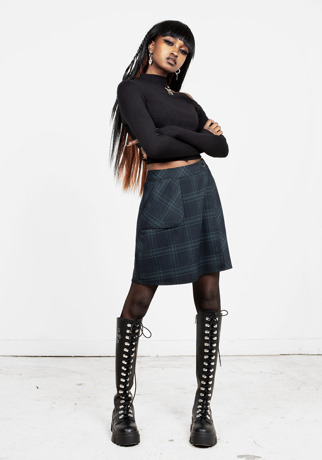 Check Mini Wrap Skirt with Pockets & Button Fastenings | Literati