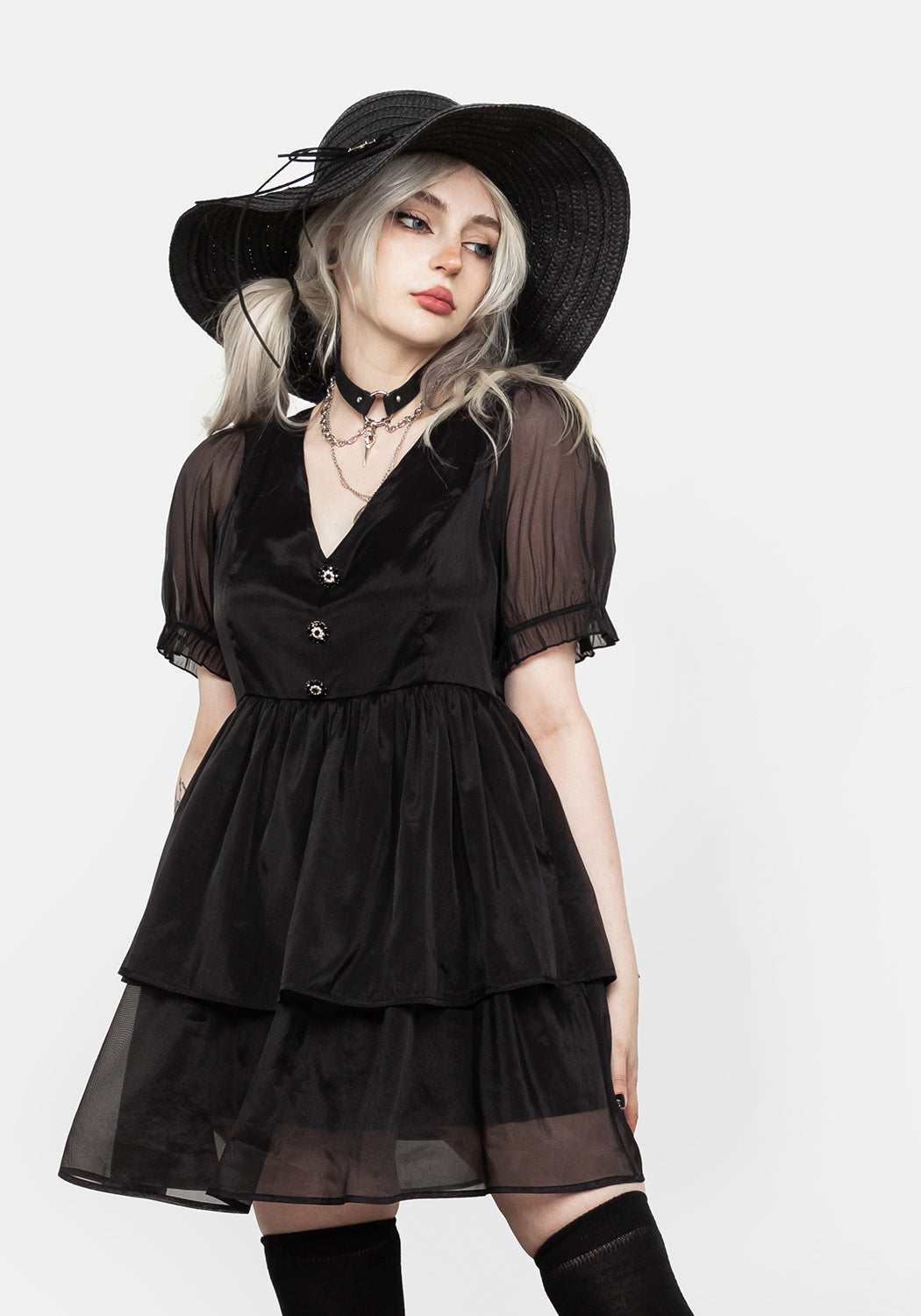 80s Gothic Puff Sleeve Organza Mini Dress | Andie