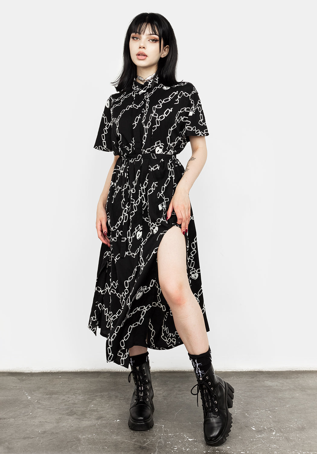 Oversized Midi Dress with Cut Out Leg Slits & Belt Loops | Lovelock