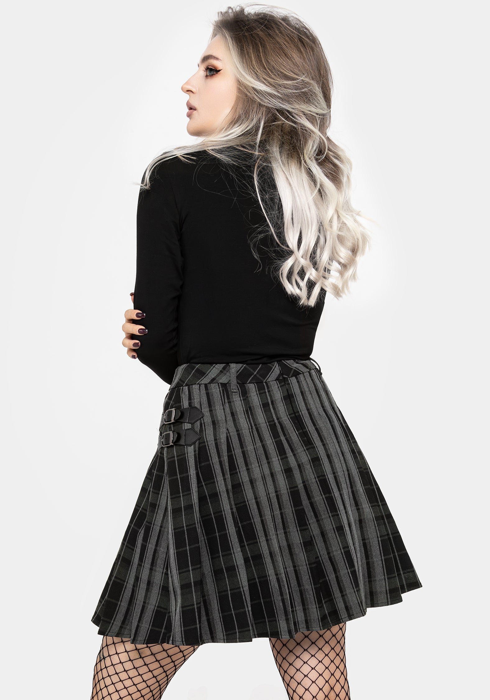 Green & Black Pleated Check Mini Skirt with A-Line Fit | Bittersweet