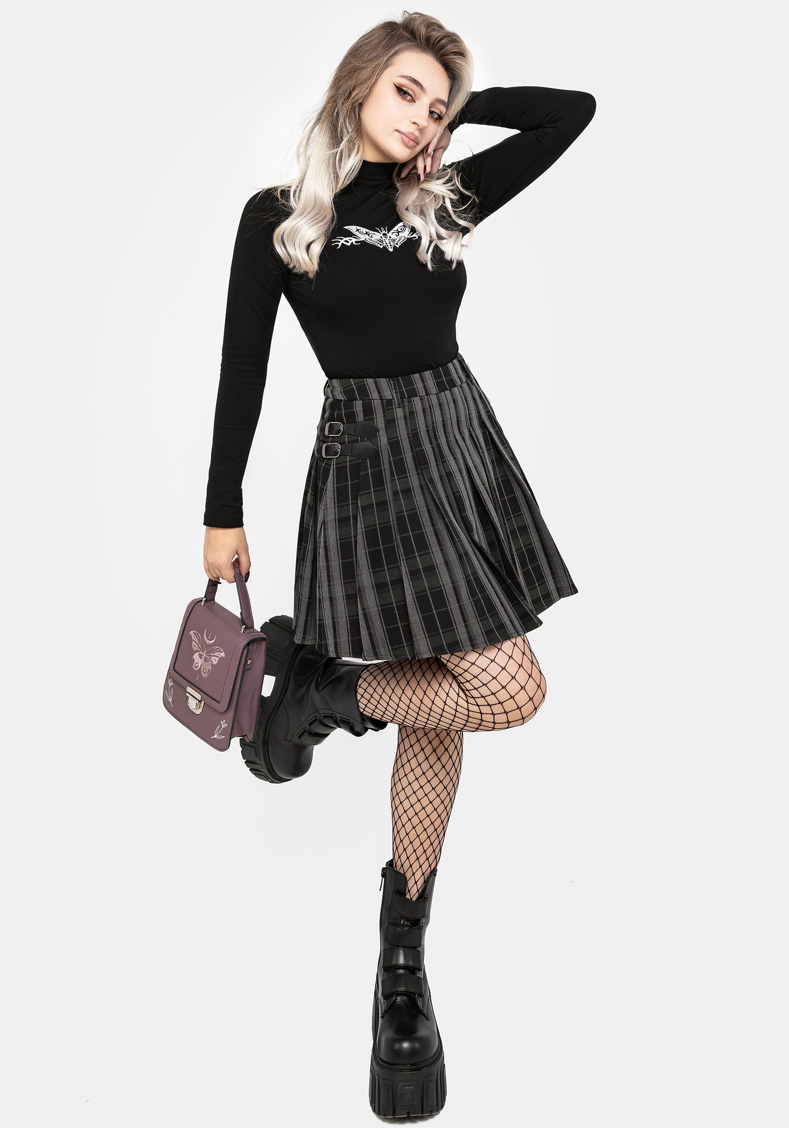 Green & Black Pleated Check Mini Skirt with A-Line Fit | Bittersweet