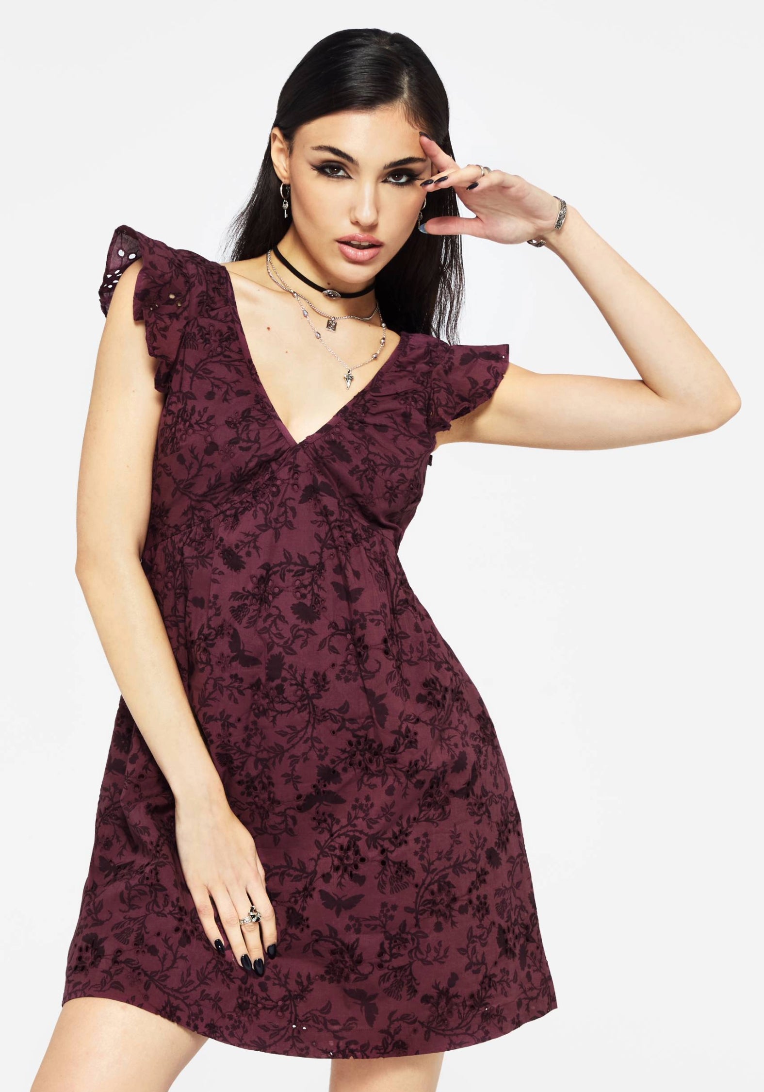 Floral Cotton Mini Dress with Frill Sleeves & Pockets | Morgana